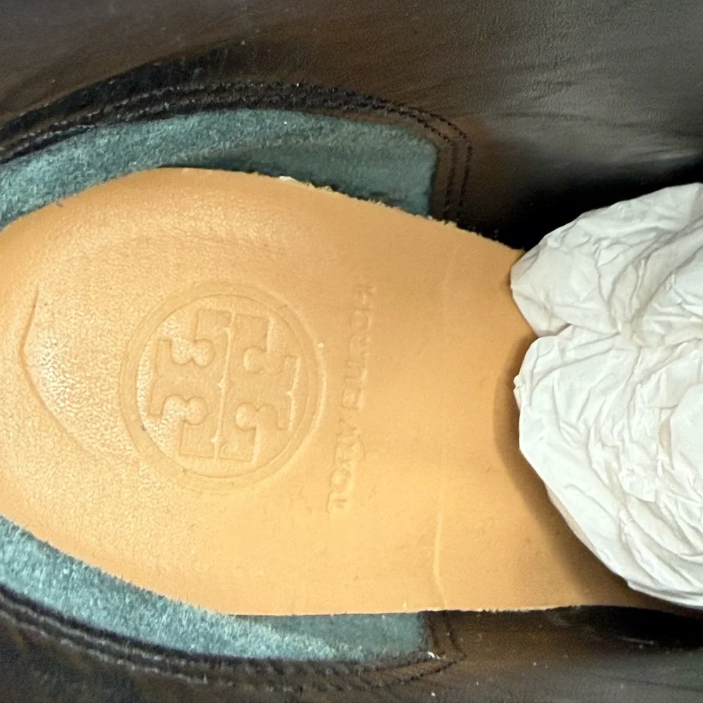 Tory Burch Calf Leather Lila 90MM Booties With Gold Sculptural Heel Size 7 - Picture 9 of 17
